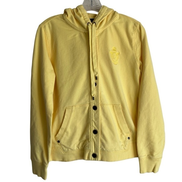 Lauren Ralph Lauren Yellow Cotton Button Front Hooded Jacket Y2K Sweatshirt M - Picture 2 of 16